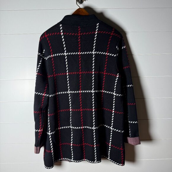 Talbots Button Down Cardigan with 2 Front Pockets Black White Red Size XL - Picture 4 of 7